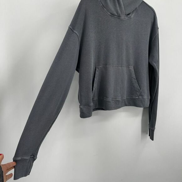 JAMES PERSE Women's Dusty Blue Terry Cloth Boxy Cropped Hoodie Sweatshirt Small - Picture 3 of 5